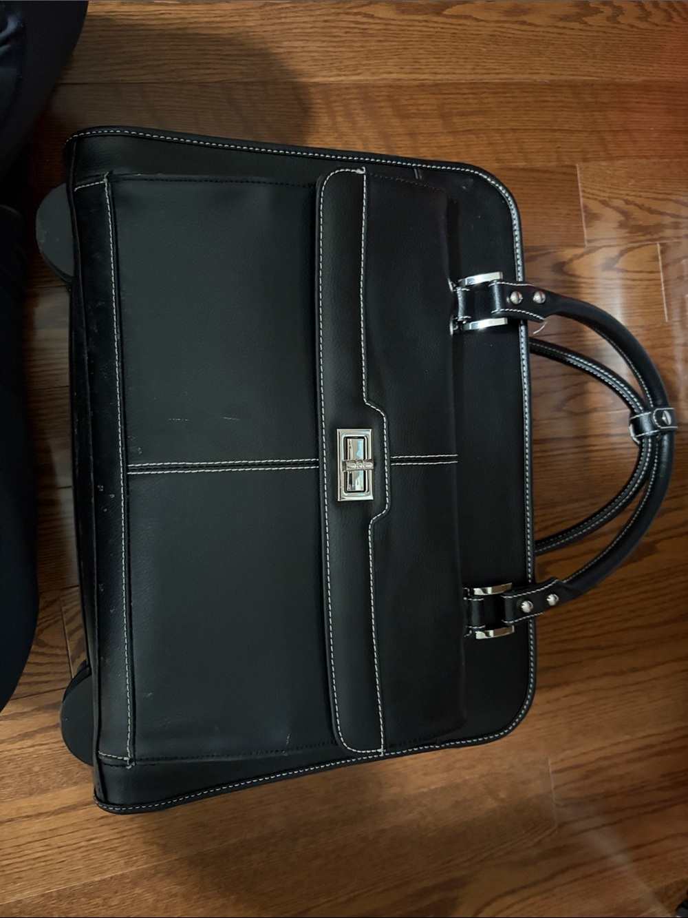 Samsonite Black Leather Wheeled Briefcase with Contrast Stitching Purple Lining